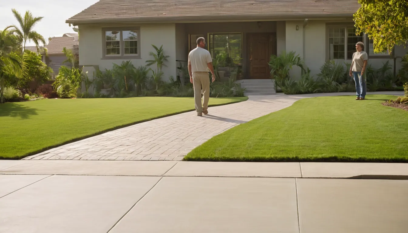 A freshly poured concrete driveway beside a brick ranch home in Pasadena